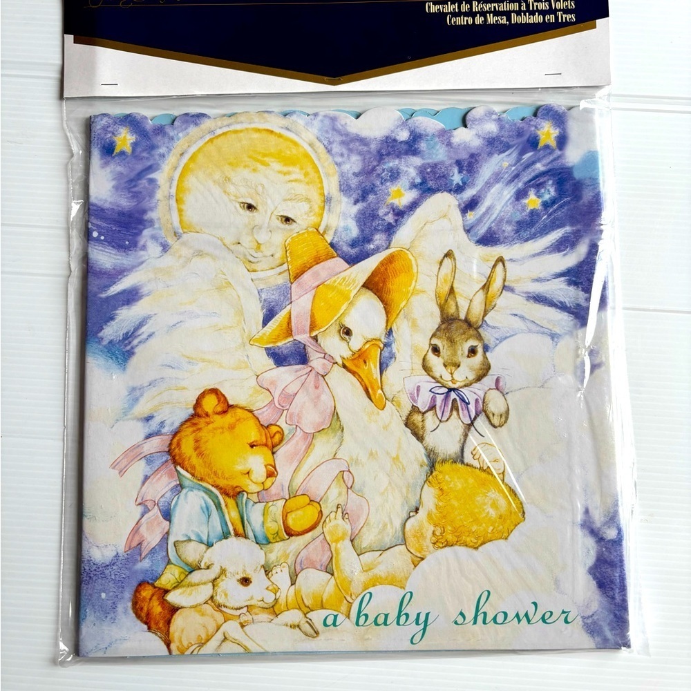 Vintage Tri Fold Baby Shower Centerpiece Duck Bunny Bear